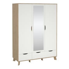 Ikast Wardrobe 3 Doors and 2 Drawers with Mirror in Jackson Hickory and White