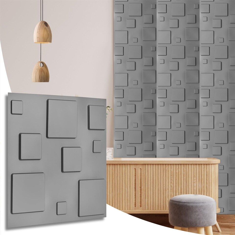 image 1 of NOVECRAFTO Decorative 3D Wall Panels (50cm x 50cm) 3D Blocks Design PVC Cladding Panel