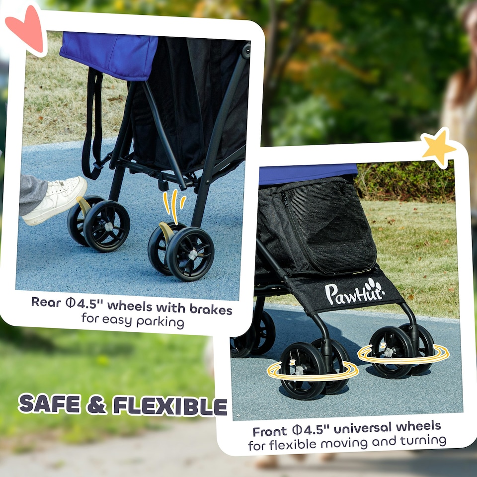 image 1 of PawHut Lightweight Foldable Dog Stroller for Mini Dogs, Dark Blue Blue
