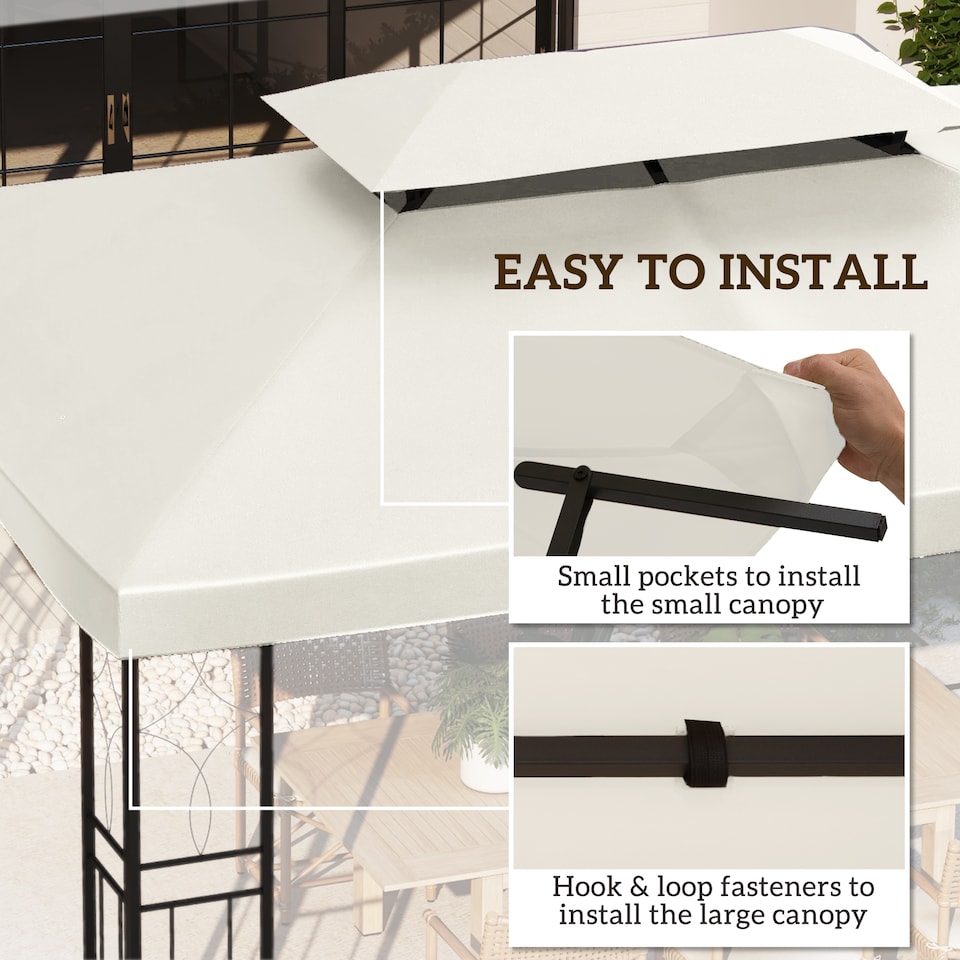 image 1 of Outsunny 3x4m Gazebo Replacement Roof Canopy 2 Tier Top UV Cover Patio Cream