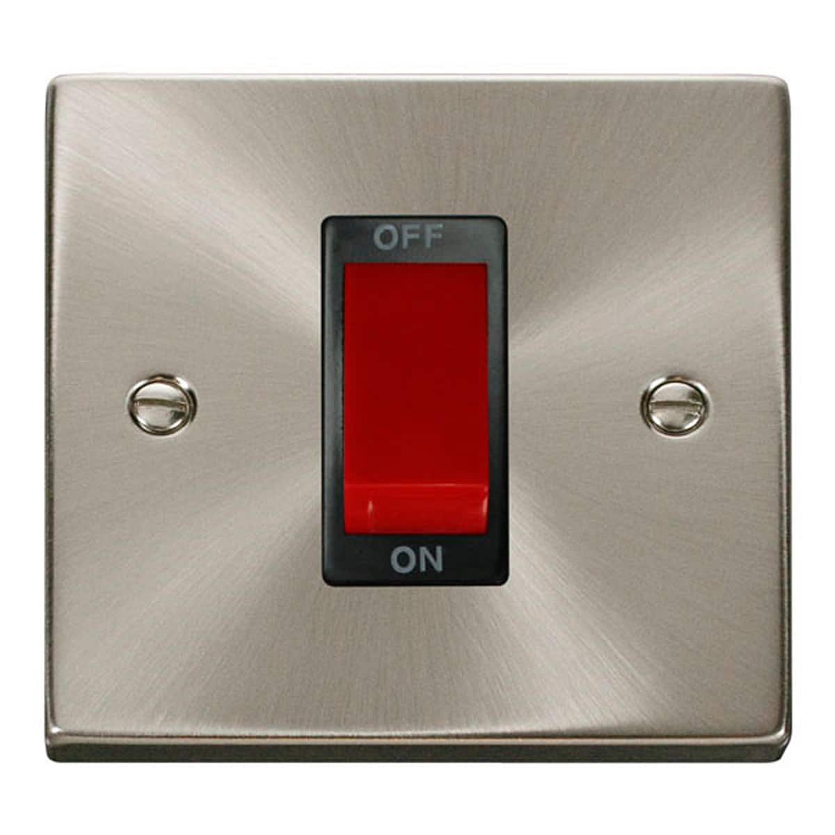 SE Home Satin / Brushed Chrome 1 Gang Size 45A Switch in Metallic Silver
