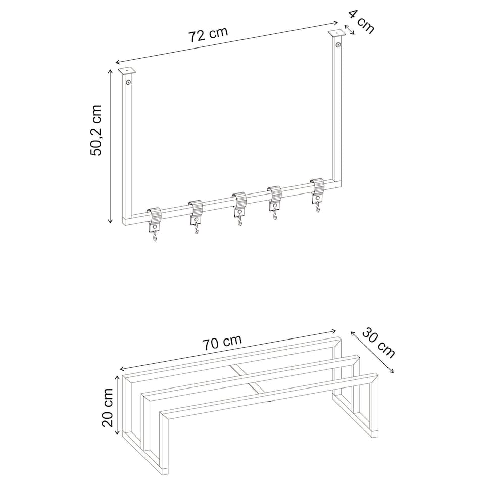 image 1 of Decortie Roya Hall Set Shoe Rack and Hook Rail Black