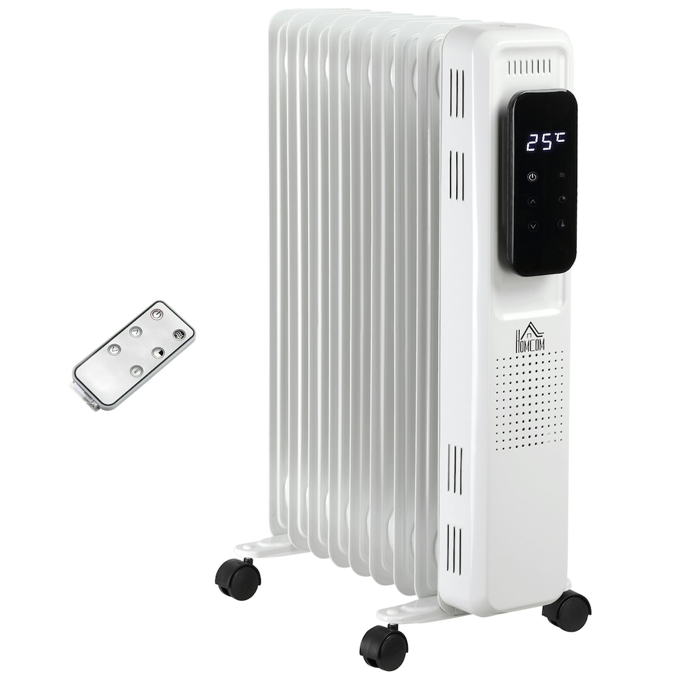 image 1 of HOMCOM 2000W Oil Filled Radiator Heater w/ 3 Heat Settings Remote Control White