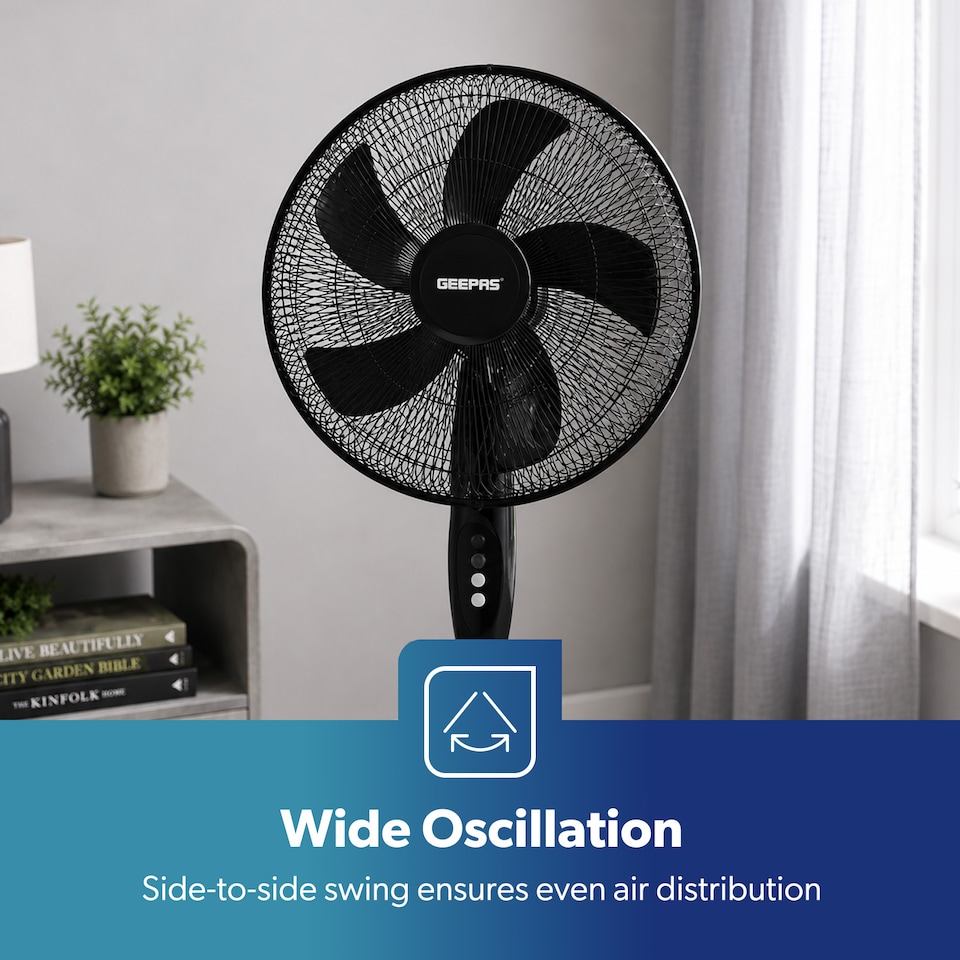 image 1 of GEEPAS 16 inch 5 Blades Pedestal Free Standing Fan 45W, Black