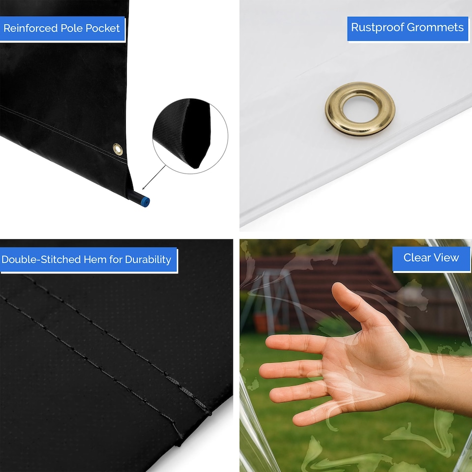 image 1 of Covers&All Outdoor Clear Panel Curtain, Outdoor Curtains for Patio, Waterproof & Weather Resistant Tarp, 10 ft H x 13 ft W, Black