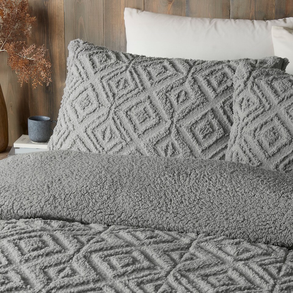 image 1 of Fusion Geo Fleece Duvet Cover Set Grey