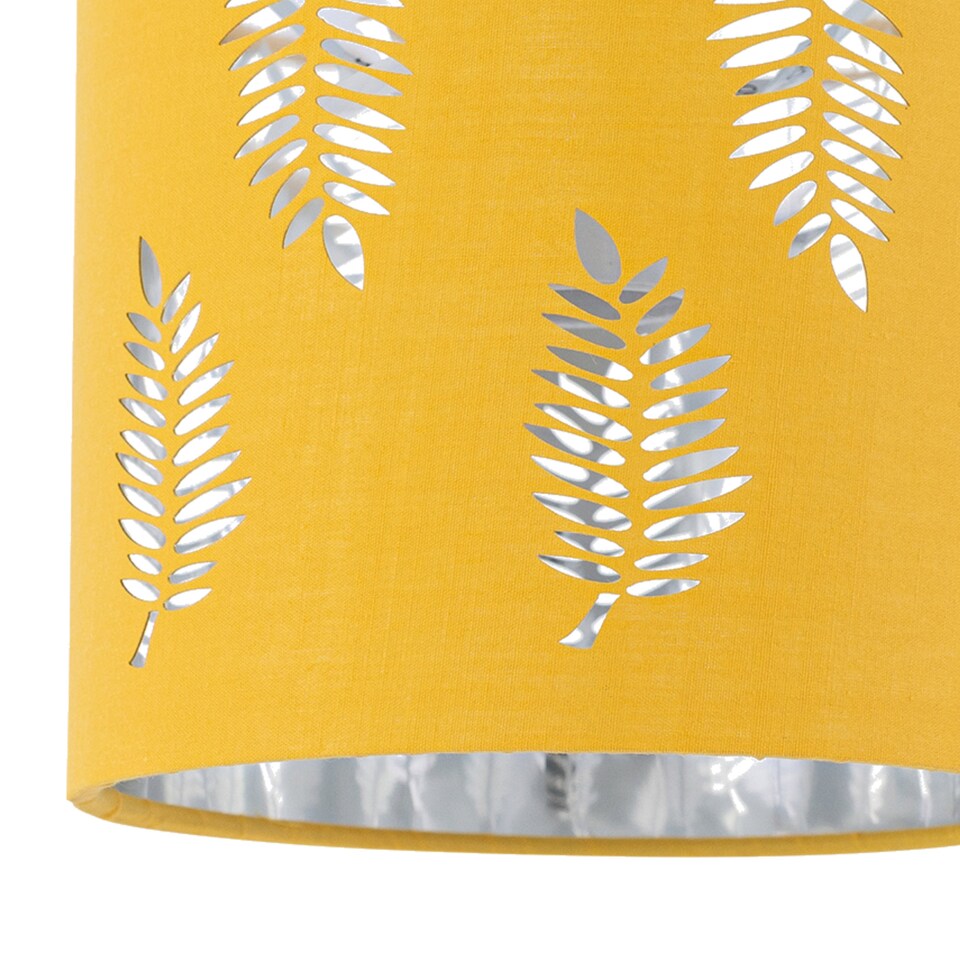 image 1 of Set of 2 Chrome Touch Table Lamps with Ochre Mustard Fern Shades | Chrome | Polished chrome plate and ochre cotton with silver inner detail | 2