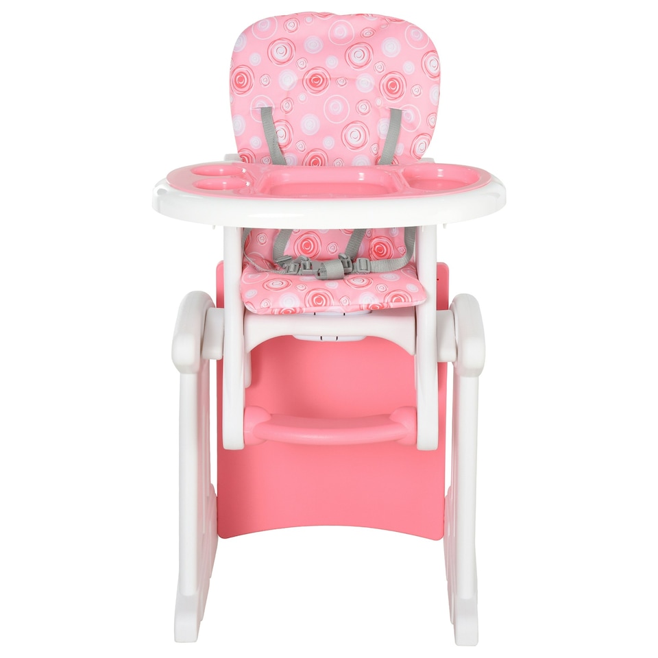 image 1 of HOMCOM 2-in-1 Convertible Baby High Chair Booster Seat w/ Removable Tray Pink