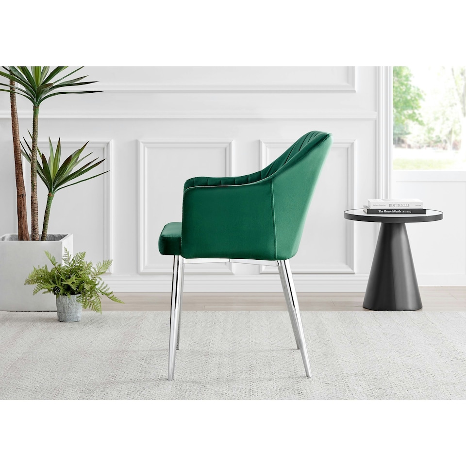 image 1 of Furniturebox 2x Calla Green Velvet Dining Chairs with Silver Chrome Legs