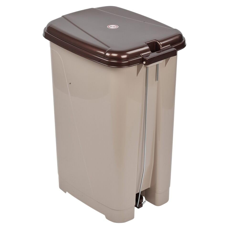 image 1 of Slim Pedal Waste Recycling Bin Can Insert Step On Lid Kitchen Bathroom | Brown | 25L Cappuccino