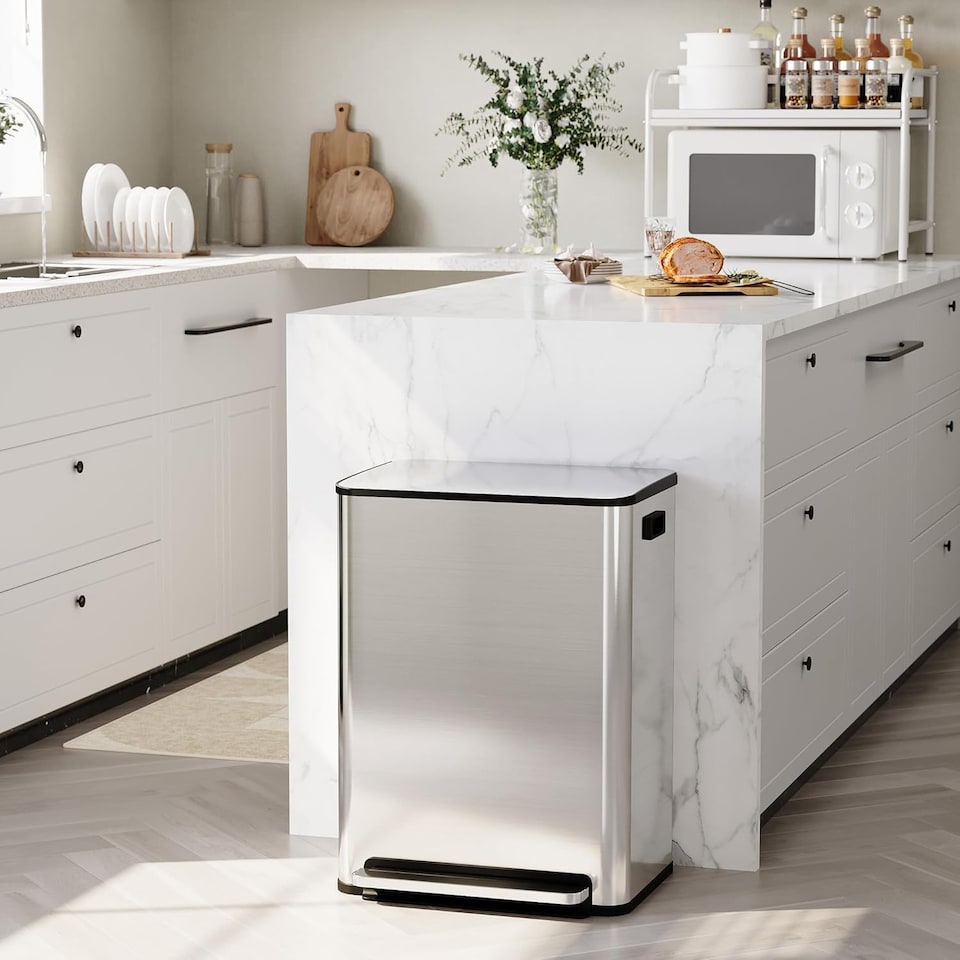 image 1 of London Boutique 60L (2x30L) Stainless Steel Step Bin with Soft-Close Lid & 2-colour Removable Inner Buckets - Silver