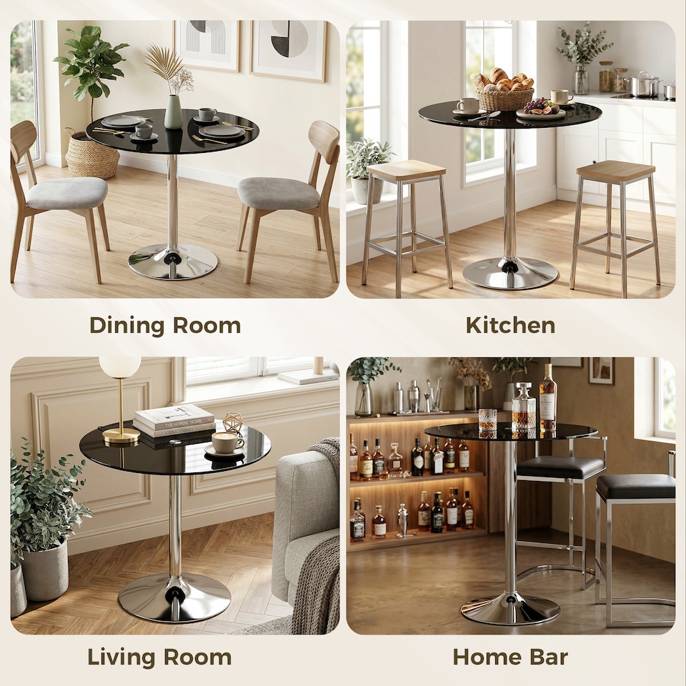image 1 of HOMCOM Round Bar Table, Dining Table with Tempered Glass Top and Steel Frame