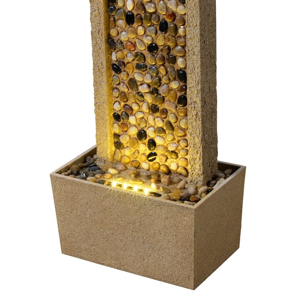 image 1 of Teamson Home Garden Outdoor Water Feature, Tall Waterfall Water Fountain, With Warm LED Lights, Layered Rock Design, River Rock