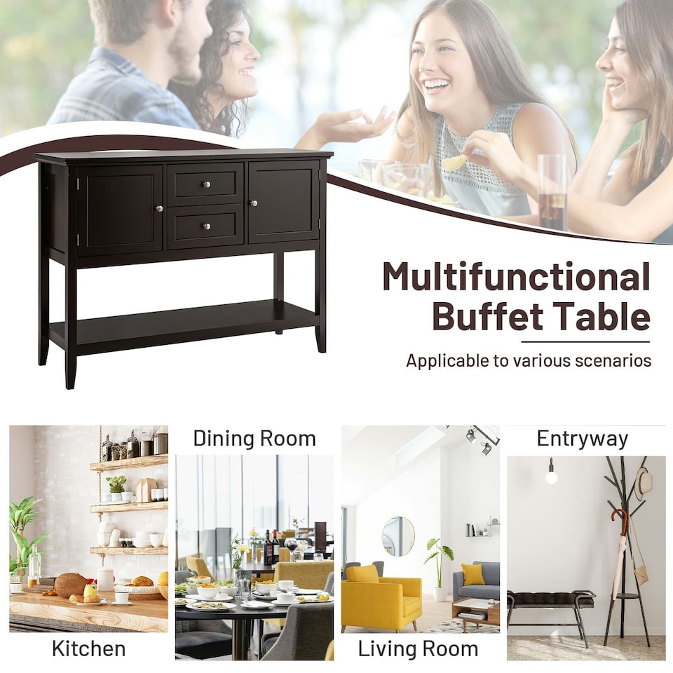 image 1 of COSTWAY Sideboard Storage Cabinet Narrow Console Table Brown