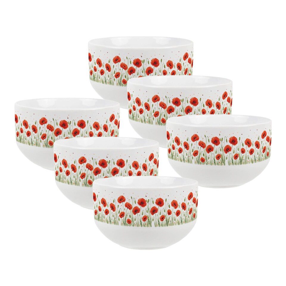 image 1 of Summer Poppies Ceramic Bowl - Set of 6