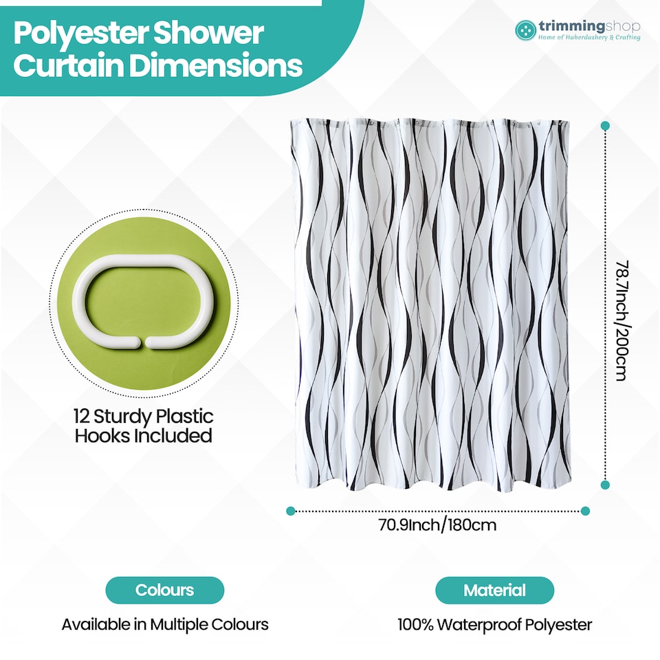 image 1 of Geometric Design Polyester Shower Curtain with 12 Hooks - 180x200cm