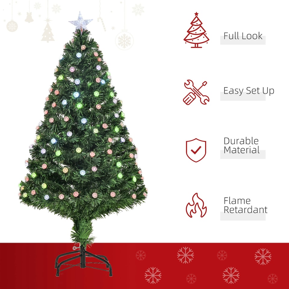 image 1 of 4FT Pre-Lit Artificial Christmas Tree w/ Fibre Optic Led Light Xmas Decorations