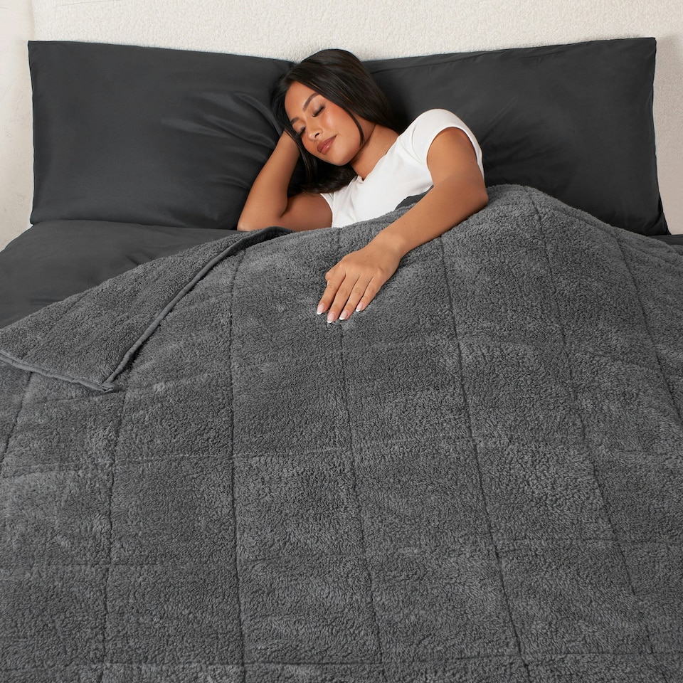 image 1 of OHS Teddy Fleece Weighted Blanket 8kg, 150x200cm - Charcoal