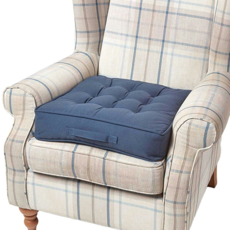 image 1 of Homescapes Navy Blue Cotton Armchair Booster Cushion Blue