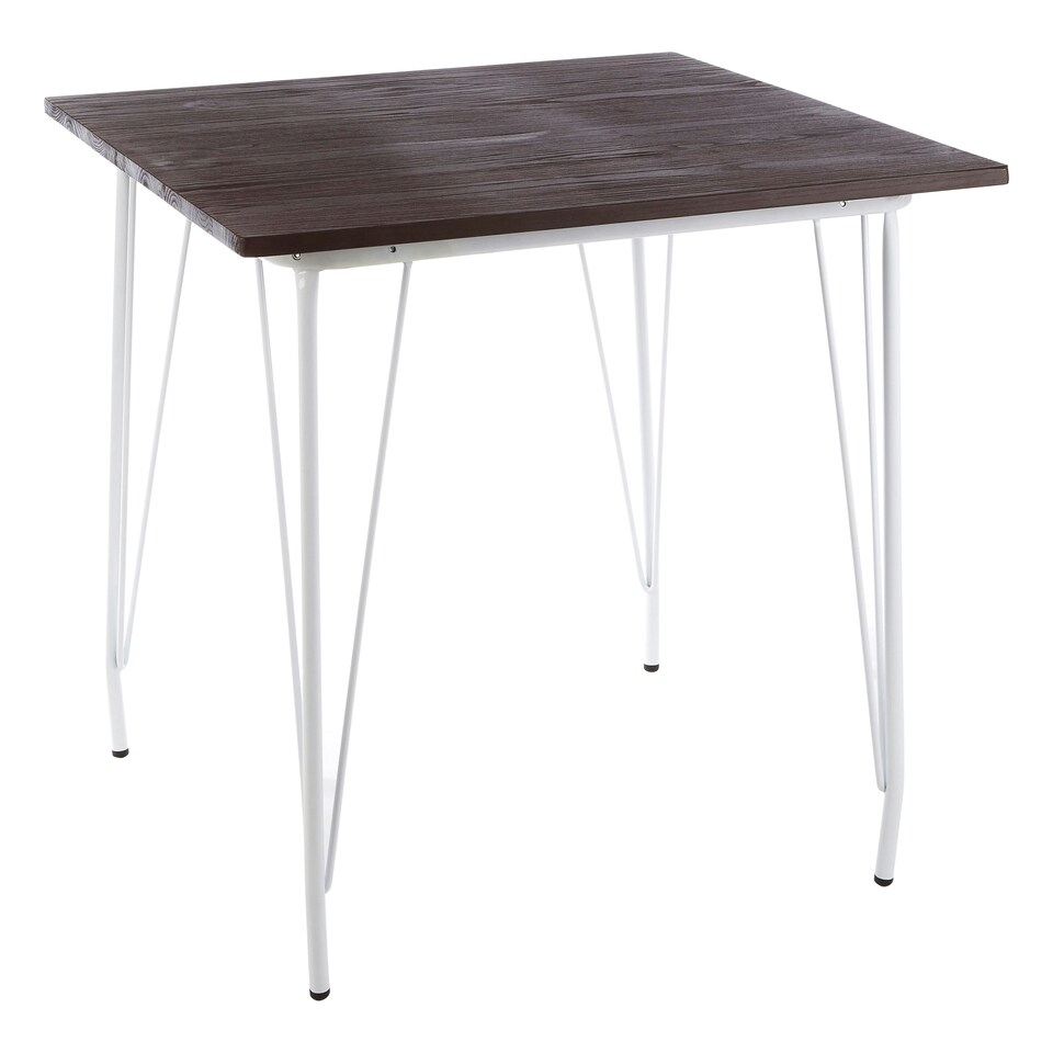 image 1 of Interiors by Premier White Metal and Elm Wood Table, Large Square Table, Outdoor Dining Table for Lawn, Patio