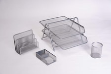 Osco Mesh Stiftebecher – Silber, Drahtgeflecht-Design, Hochwertig, Langlebig, Für Büro & Werkstatt, Industrieller Look
