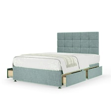 Duckegg Linen 4 Drawer Divan Base and Pearl Headboard Super King