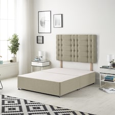 Astoria Divan Bed Base with 30 Inch Diamonte Button Headboard Linen Fabric | Brown | Wheat | King