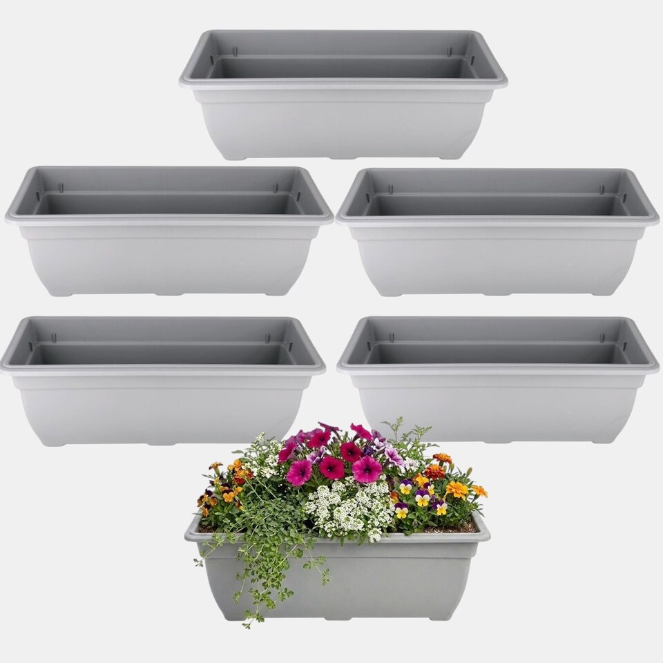 image 1 of 6x Grey Trough Bell Plant Pot 50cm Plastic Bell Planter Patio