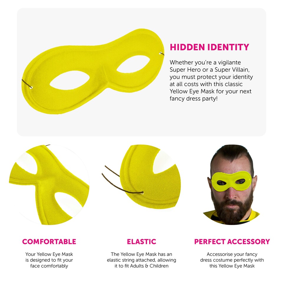 image 1 of Yellow Eye Mask on Elastic – Fancy Dress Accessory for Superheroes, Costumes & Parties Yellow | One Size