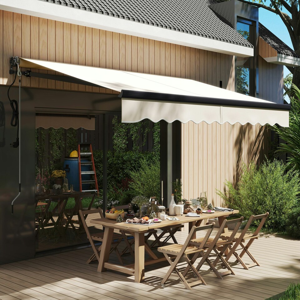 image 1 of Outsunny Electric Retractable Awning w/ Aluminium Frame Beige Cream | Beige