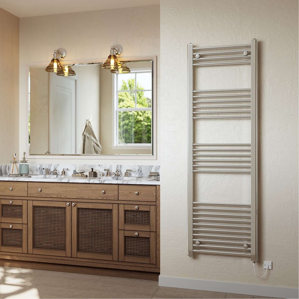 image 1 of Zennor Straight Electric Towel Rail Standard Heated Bathroom Radiator - Chrome (H) 1600mm x (W) 500mm - 400W