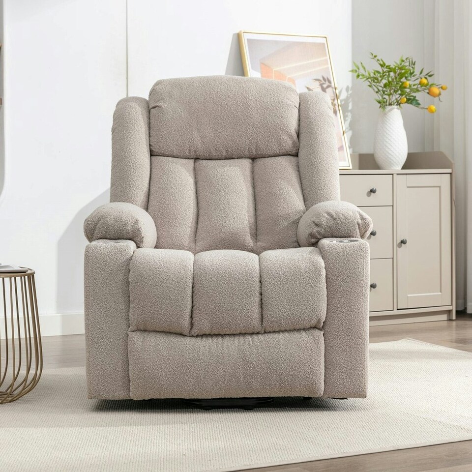 image 1 of Lovell Electric Lift Assist Riser Recliner with Massage and Heat - Light Brown