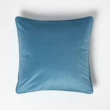 Homescapes Teal Filled Velvet Cushion with Piped Edge - 46 x 46 cm | Blue | Turquoise | 1