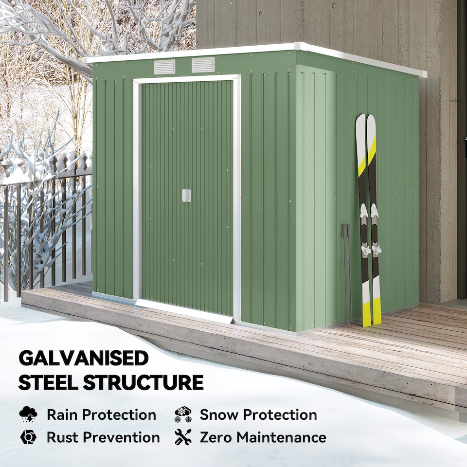 image 1 of Outsunny 7 x 4ft Waterproof Metal Garden Storage Shed w/ Double Door Green