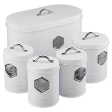 Cooks Professional Kitchen Storage Set | 5-Piece | Bread Biscuit Tea Coffee Sugar | White & Silver