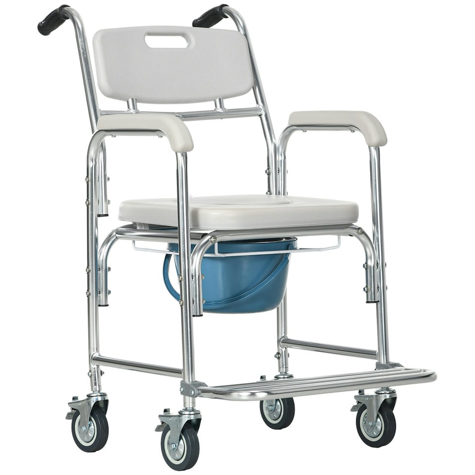 image 1 of HOMCOM Personal Mobility Assist Waterproof Shower Commode Wheelchair Grey Grey