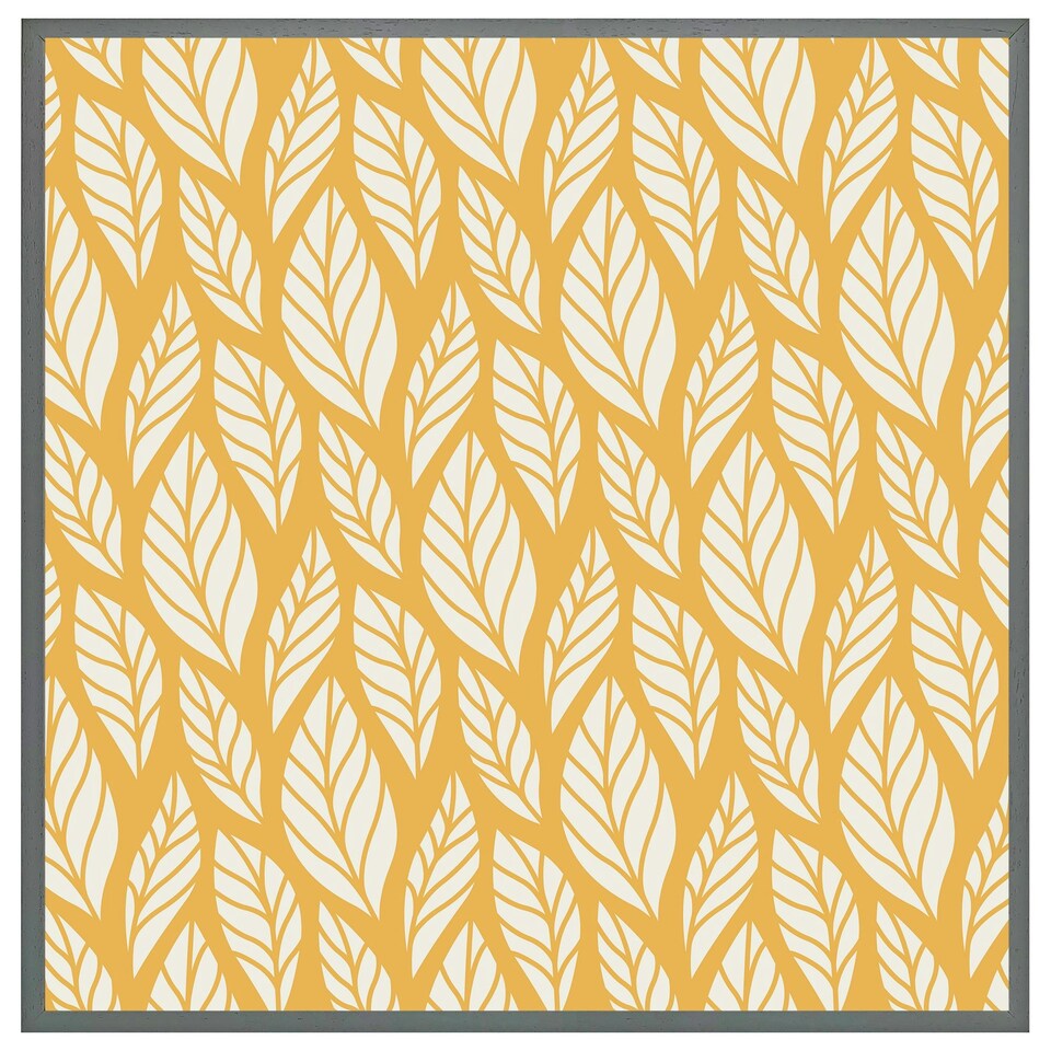 image 1 of White leaf pattern on orange (Picutre Frame) Brown | Oak | L