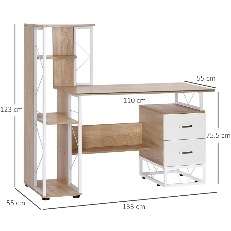 image 1 of HOMCOM Computer PC Laptop Desk Table Shelf 2 Drawers Bookstore workstation