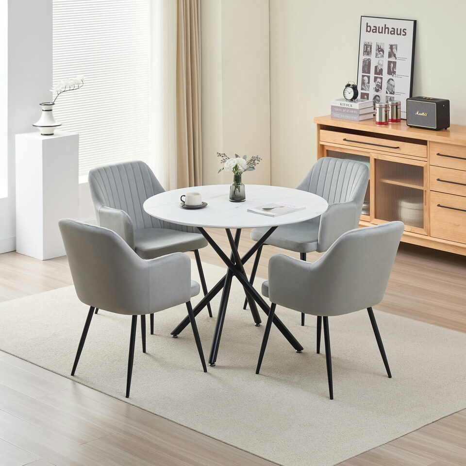 image 1 of Seattle Dining Table with 4 Charlotte Velvet Chairs Black