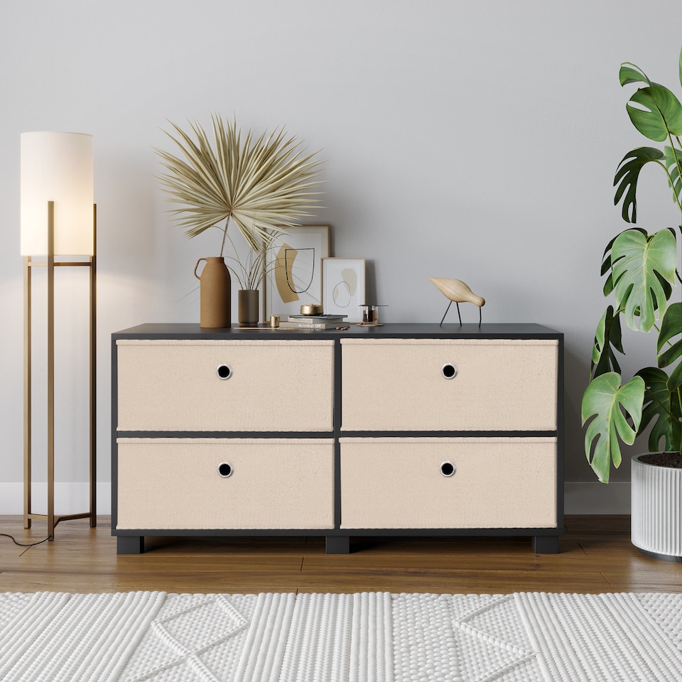 Black TV Stand with 4 Drawers | Cream | 1 - Tesco Groceries