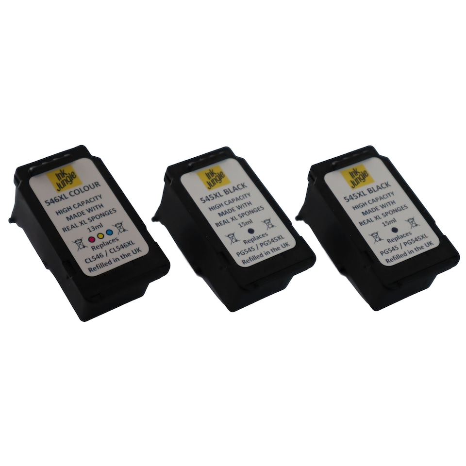 image 1 of 2x Ink Jungle PG545XL Black & 1x CL546XL Colour Refilled Ink Cartridge  - Replaces Canon PG545 / PG545XL Black & CL546 / CL546XL Colour
