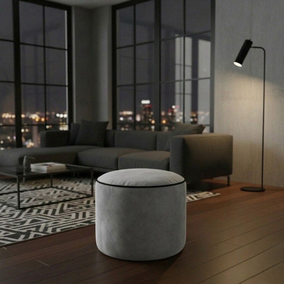 image 1 of Luxury Velvet Round Bean Bag Ottoman Soft Plush Velvet Stool Pouffe | Silver