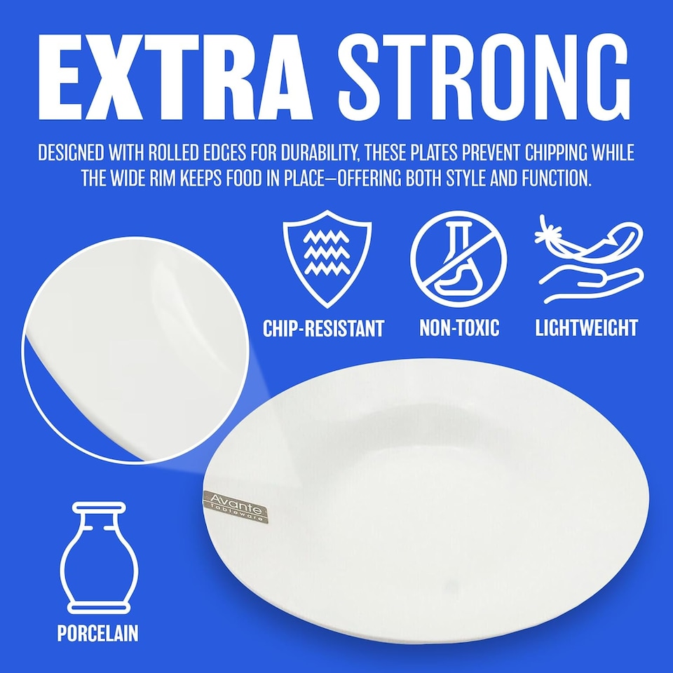 image 1 of Set Of 6 Rimmed Porcelain Serving Plates Plain Dinnerware Kitchenware