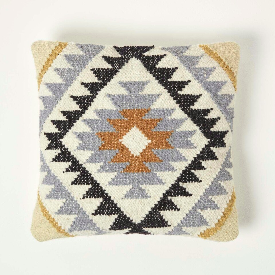 image 1 of Homescapes Agra Handwoven Kilim Cushion with Feather Filling - 45 x 45 cm Multi