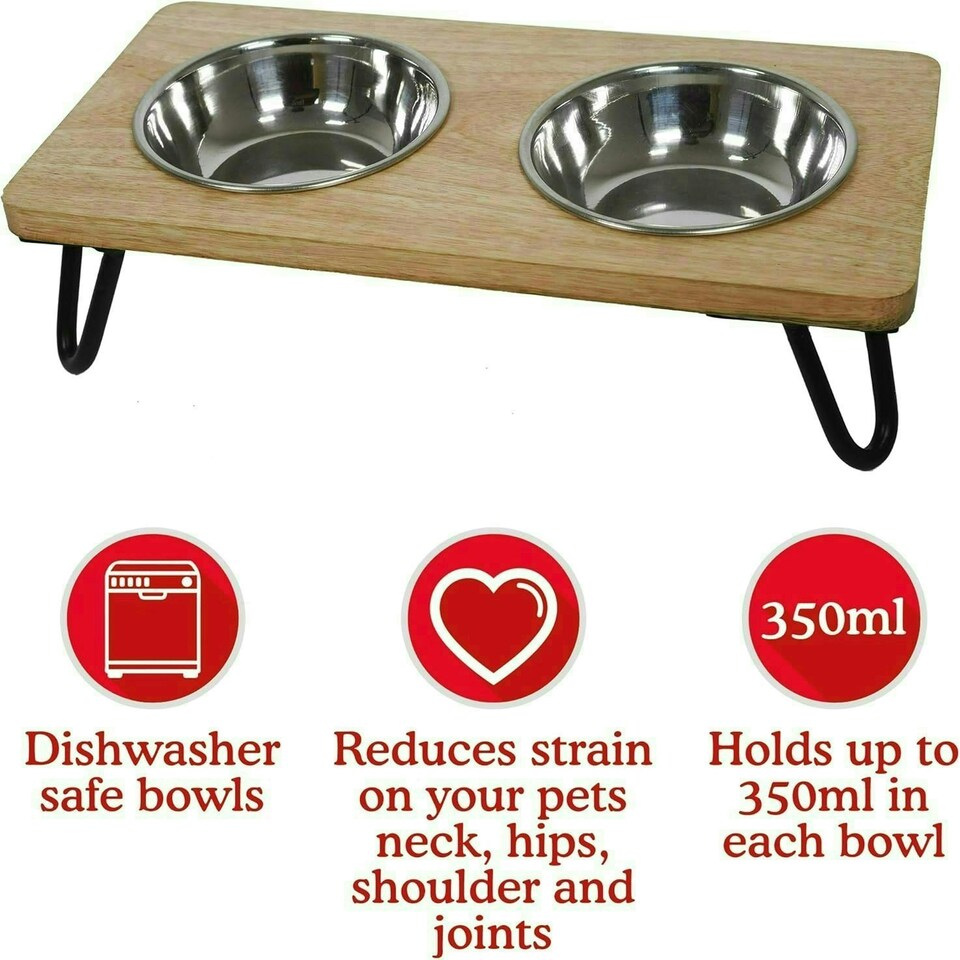 image 1 of Rosewood Raised Wood Dog Bowl for Small and Medium Dogs - Medium