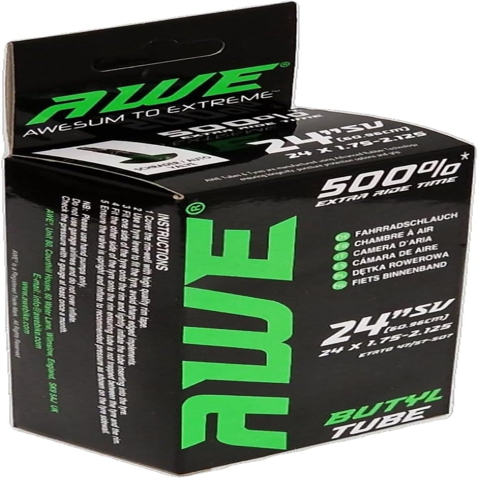 image 1 of AWE Butyl Rubber 24" MTB/Bike Inner Tube 24 x 1.75-2.125 Schrader Valve