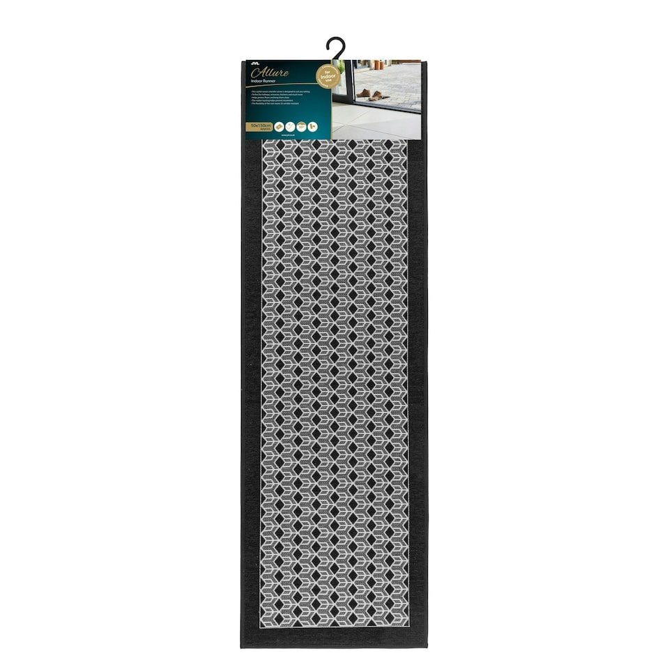 image 1 of JVL Allure Machine Washable Entrance Runner Doormat, 50x150cm - Black