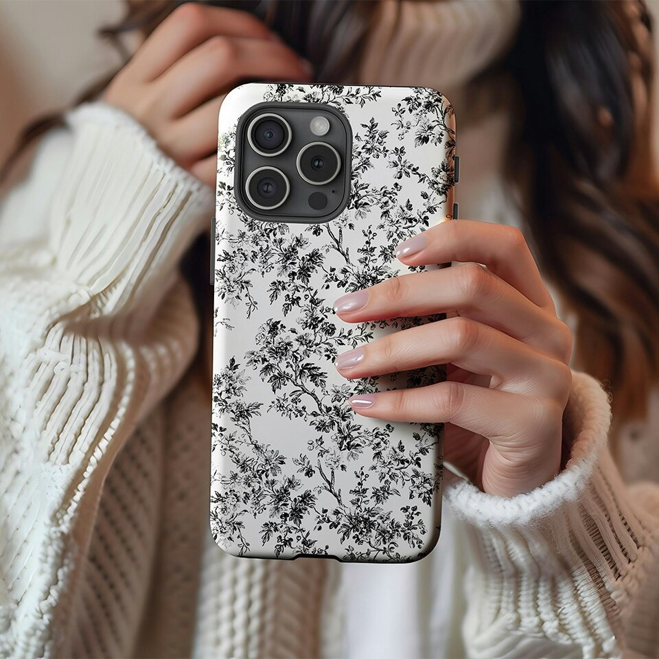 image 1 of Mono Floral Phone Case | Black | iPhone 16 Plus
Tough | iPhone 16 Plus
Tough