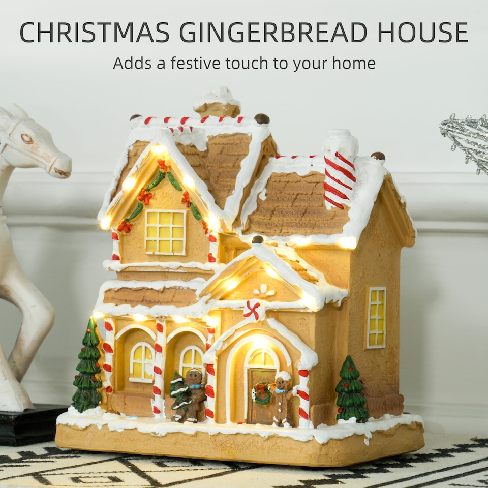 image 1 of HOMCOM Lighted and Musical Christmas Candy House with Gingerbread Man Brown