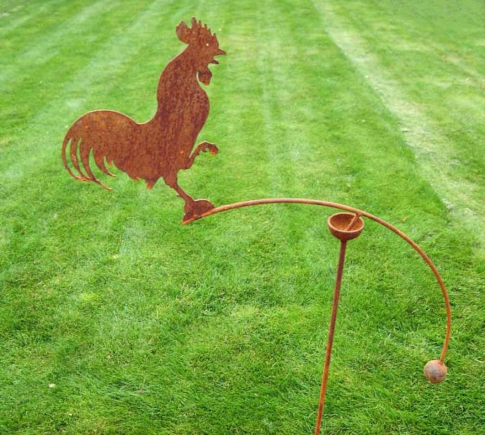 Cockerel Wind Rocker Single Bare Metal - Ready to Rust - Steel - L66 x W54 x H148.5 cm